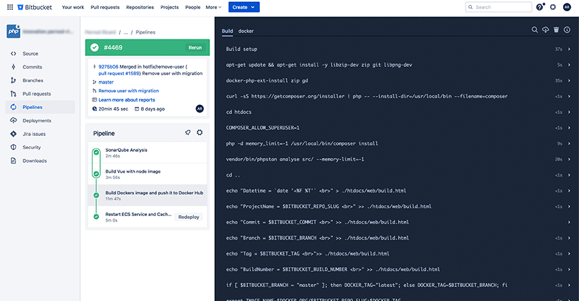 Vue du logiciel Bitbucket